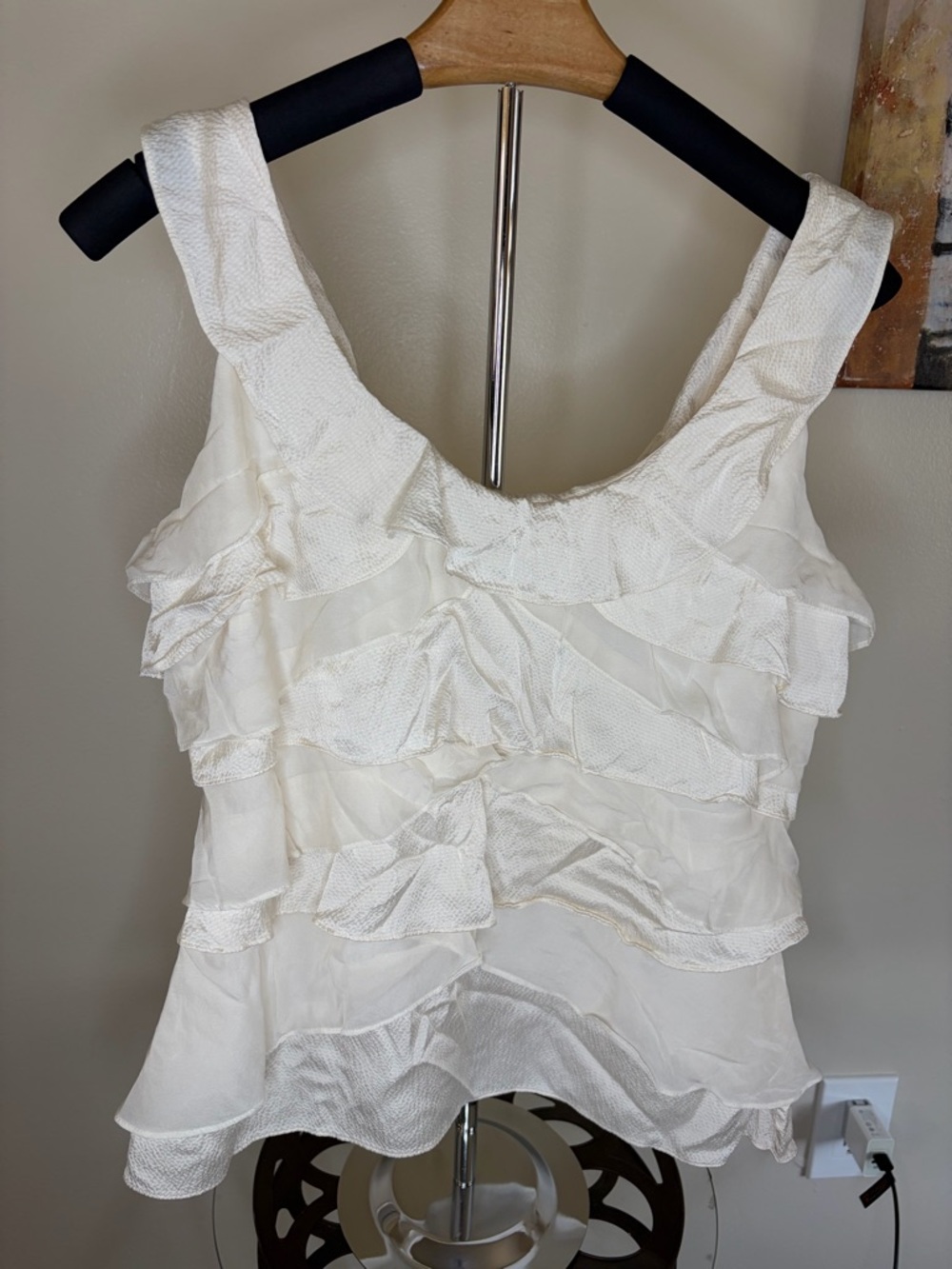 White House Black Market Cream Ruffle Tank Top